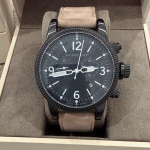 Burberry Black Dial with Beige Leather Strap Watch